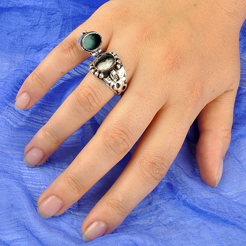 тибетское серебряное кольцо с драконом и бирюзой
