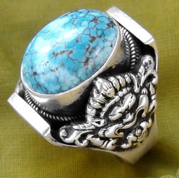 тибетское седельное кольцо Текама с бирюзой
